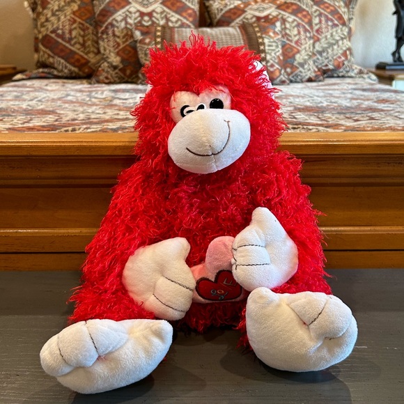 Valentine’s Day Red Fuzzy Monkey Stuffed Animal - Picture 1 of 9